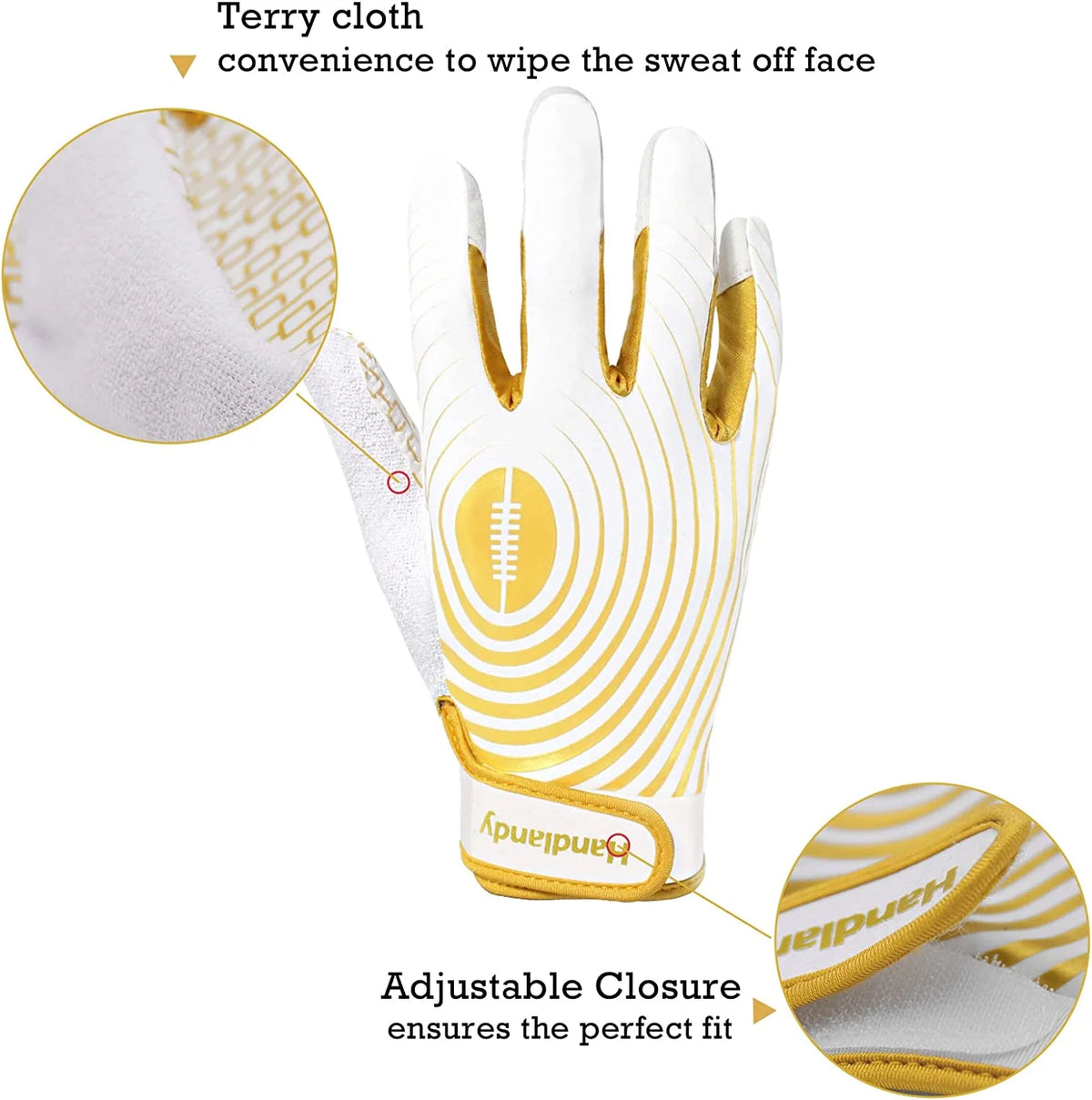 White and Gold Youth Football Gloves W765