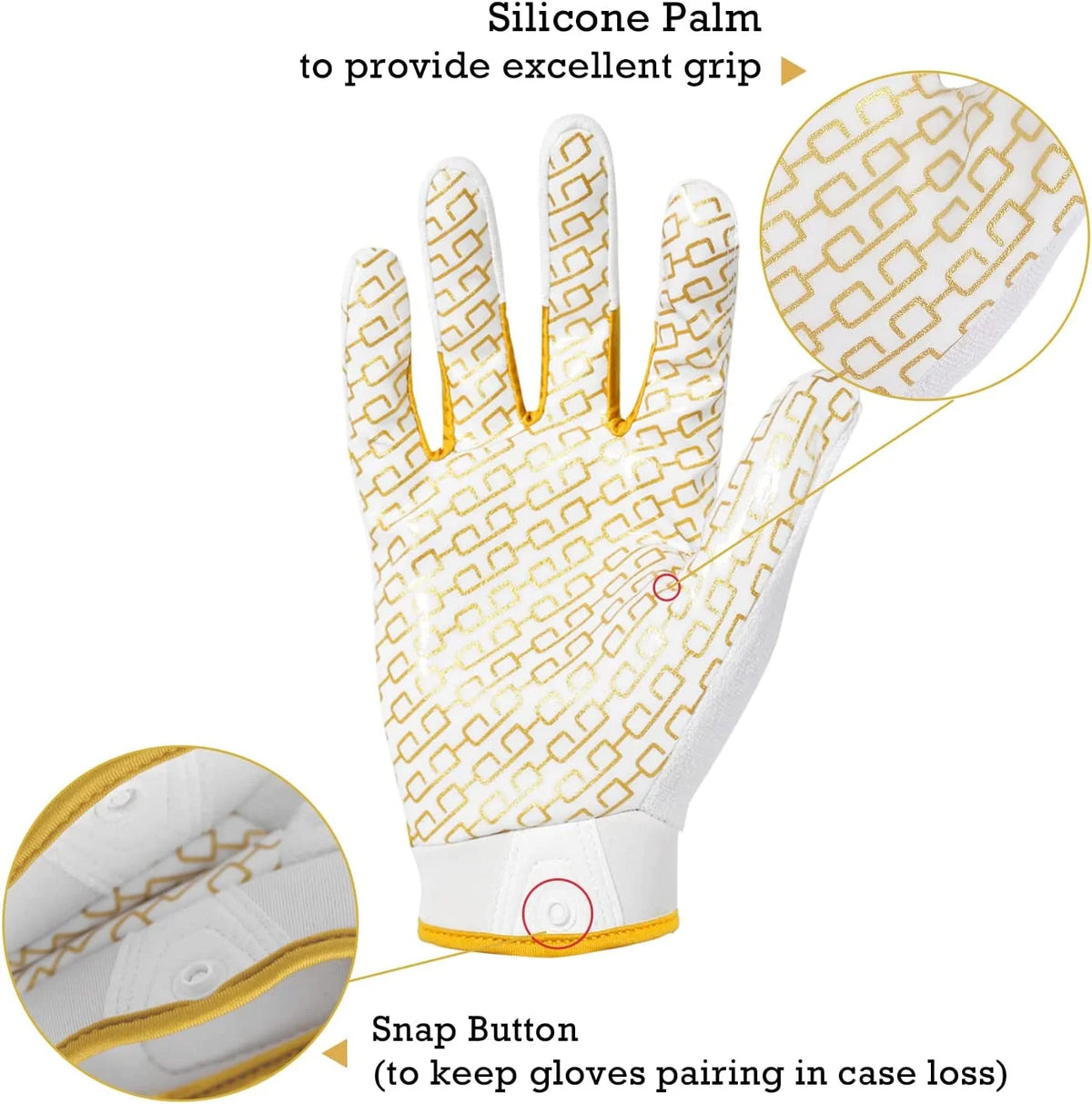 White and Gold Youth Football Gloves W765