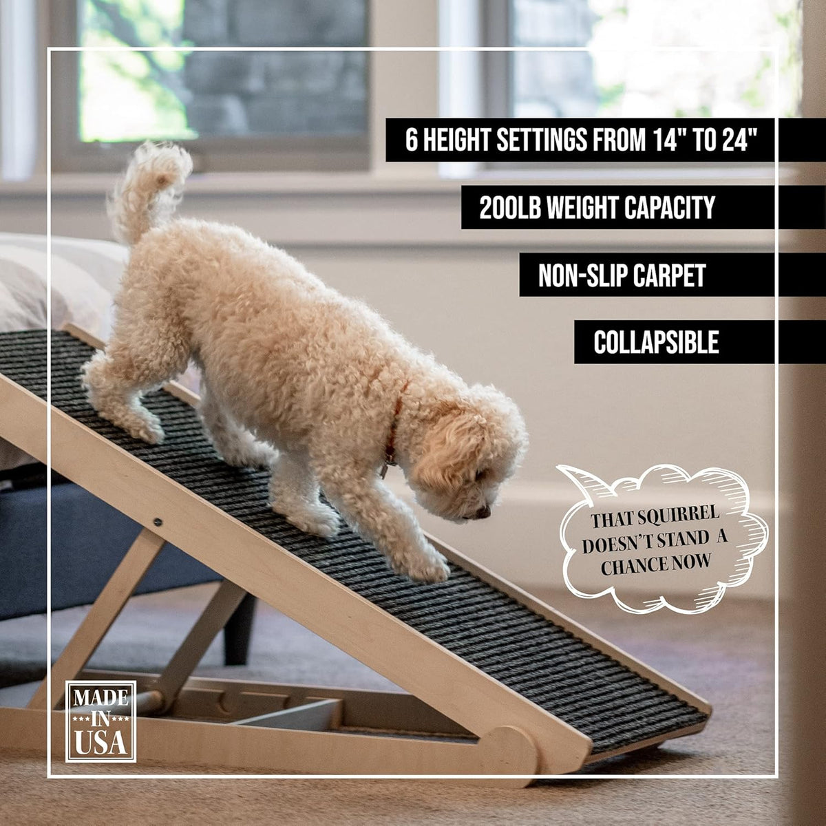 Adjustable Dog Ramp with Paw Traction Mat, 40" Long, 14” to 24”, Rated for 200LBS G6506
