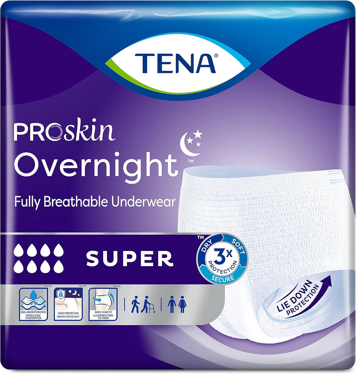 TENA ProSkin Overnight Super Protective Incontinence Underwear, Heavy Absorbency, Unisex, Large, 14 count O173