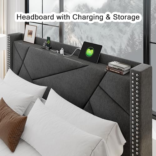 Light Grey Queen Bed Frame with 4 Storage Drawers W598147