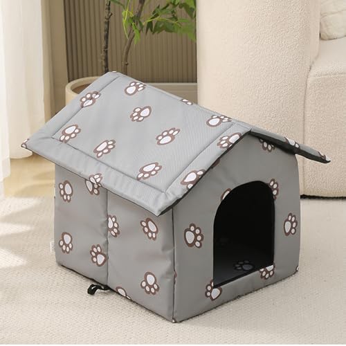 Black Weatherproof Insulated Cat House with Transparent Curtain J221
