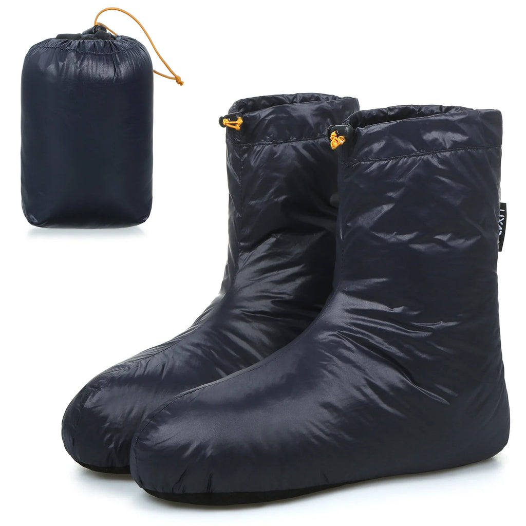 Winter Down Booties Socks Warm Soft Windproof Sleeping Slippers with Adjustable Drawstring Down Filled Boots with Storage Bag C31209