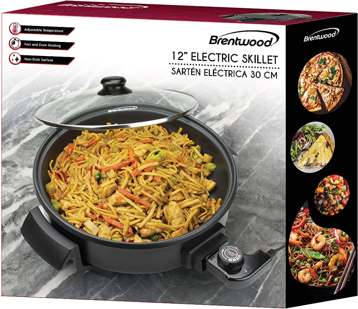 12-Inch Round Nonstick Electric Skillet With Vented Glass Lid, Black R433