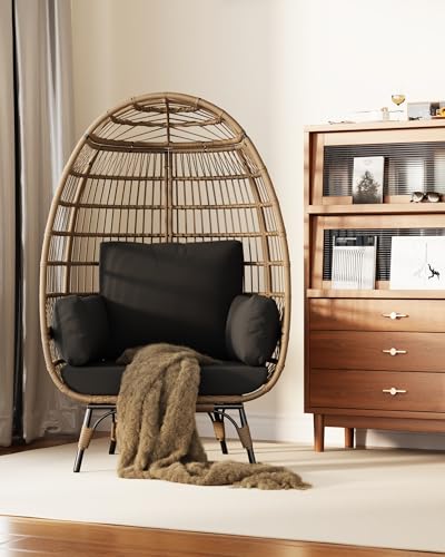 Oversized Black Wicker Egg Chair with Steel Frame L22333