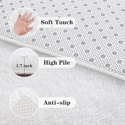 White 4x6 Feet Shaggy Area Rug F832