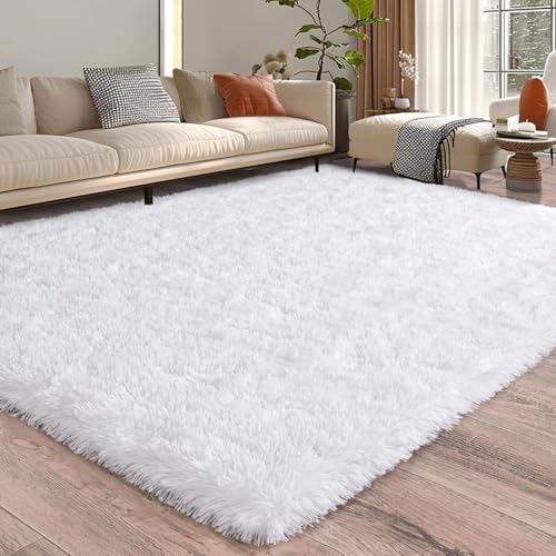 White 4x6 Feet Shaggy Area Rug F832