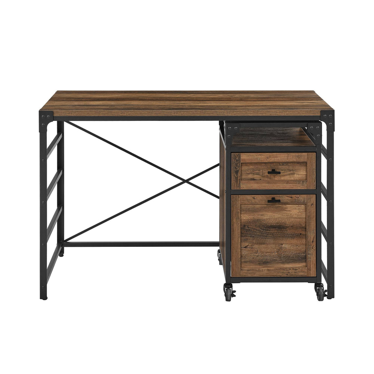 Angle Iron Writing Desk with 2 Drawer Filing Cabinet Reclaimed Barnwood G9208