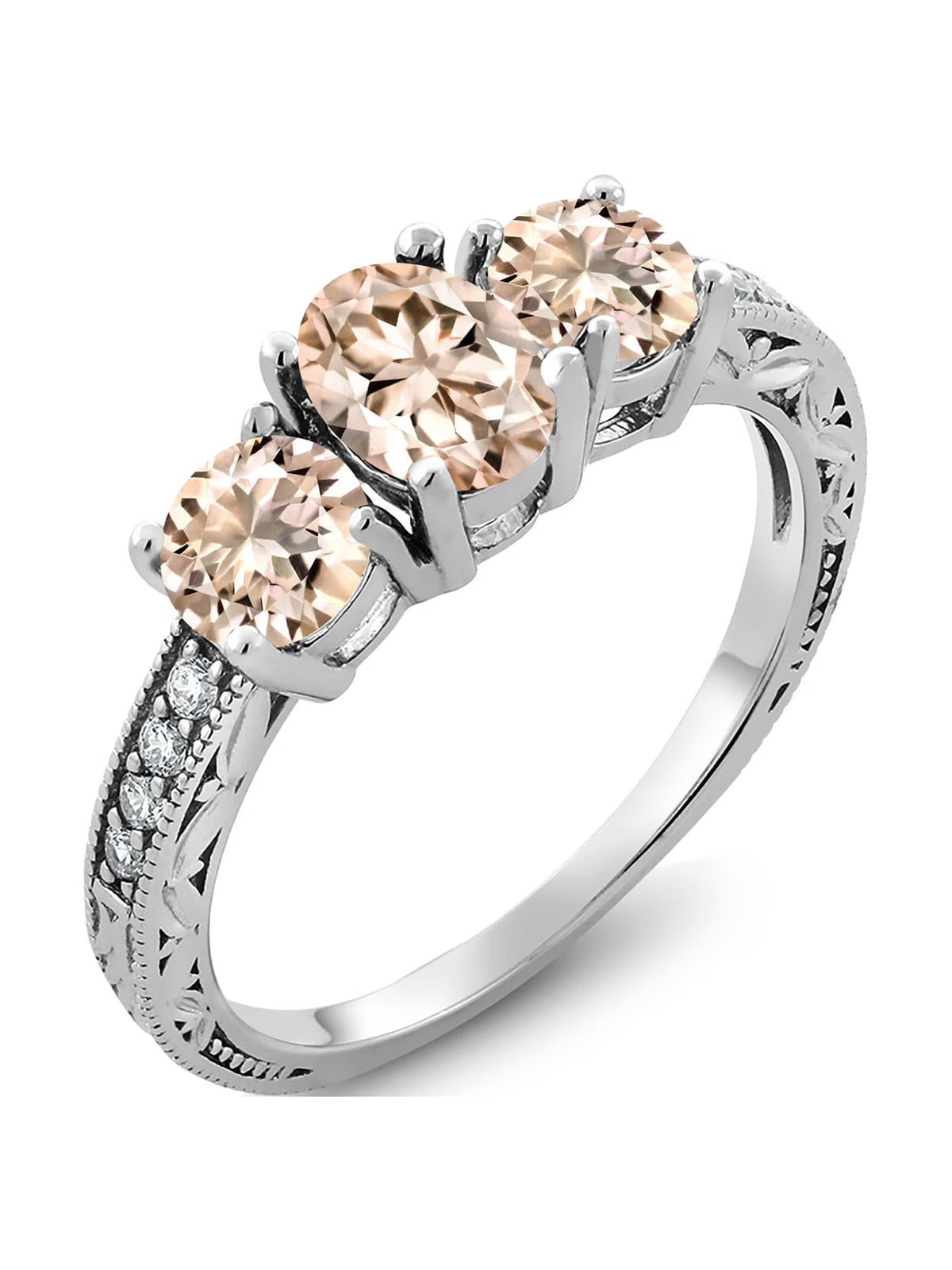 Oval Peach Morganite 925 Sterling Silver Moissanite Ring Q425