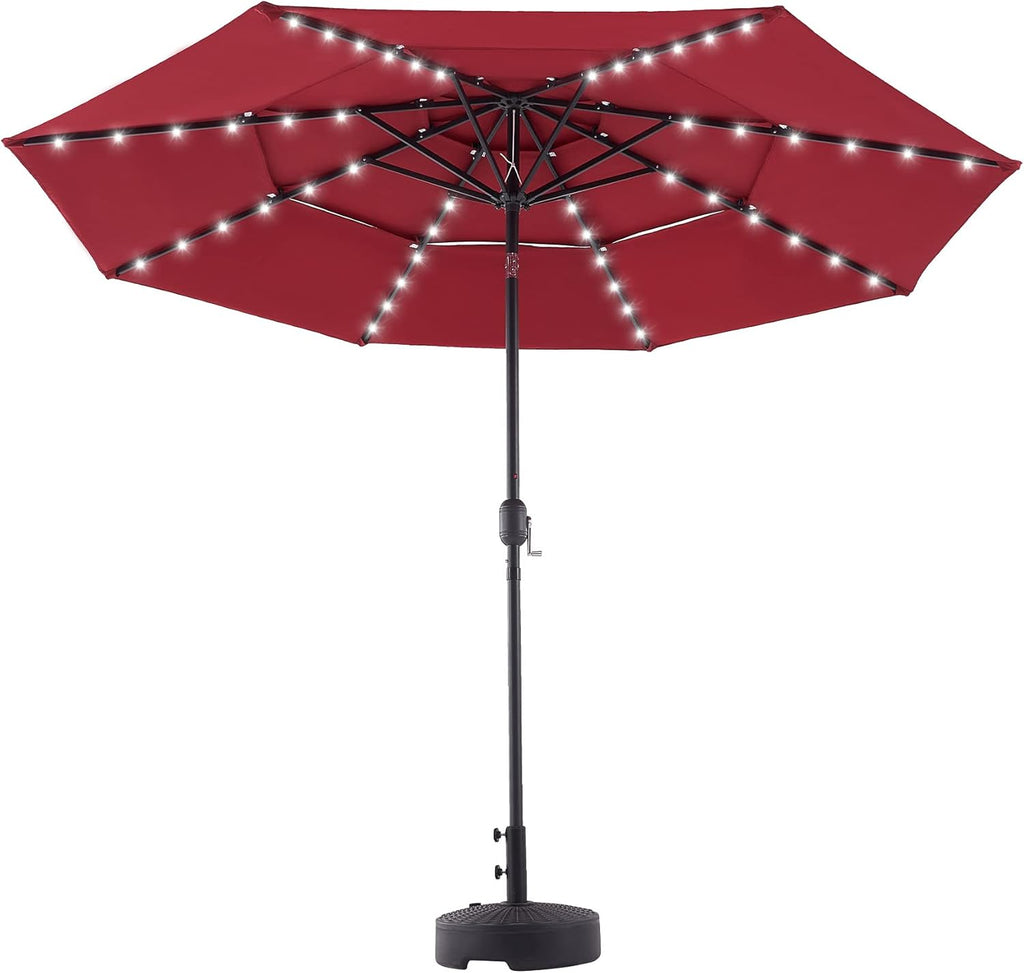 10' Patio Umbrella with LED Lights, Double Vent, 30UPF Canopy, 48 Solar Lights H674
