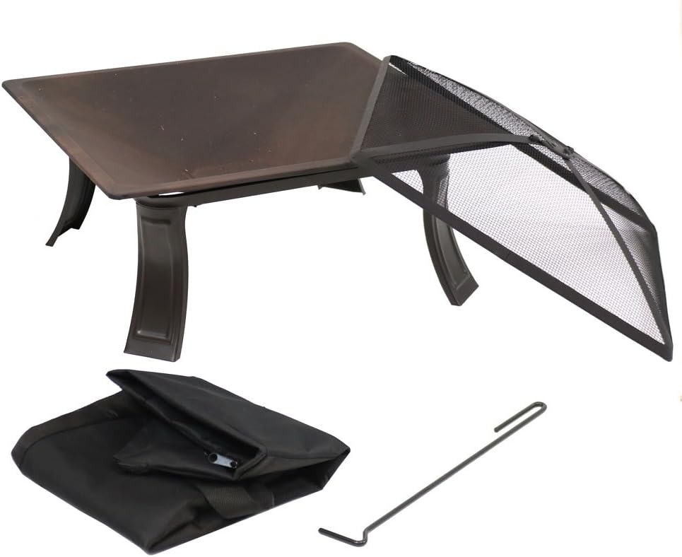 26-Inch Square Wood Burning Fire Pit with Spark Screen, Poker and Carrying Case V9207