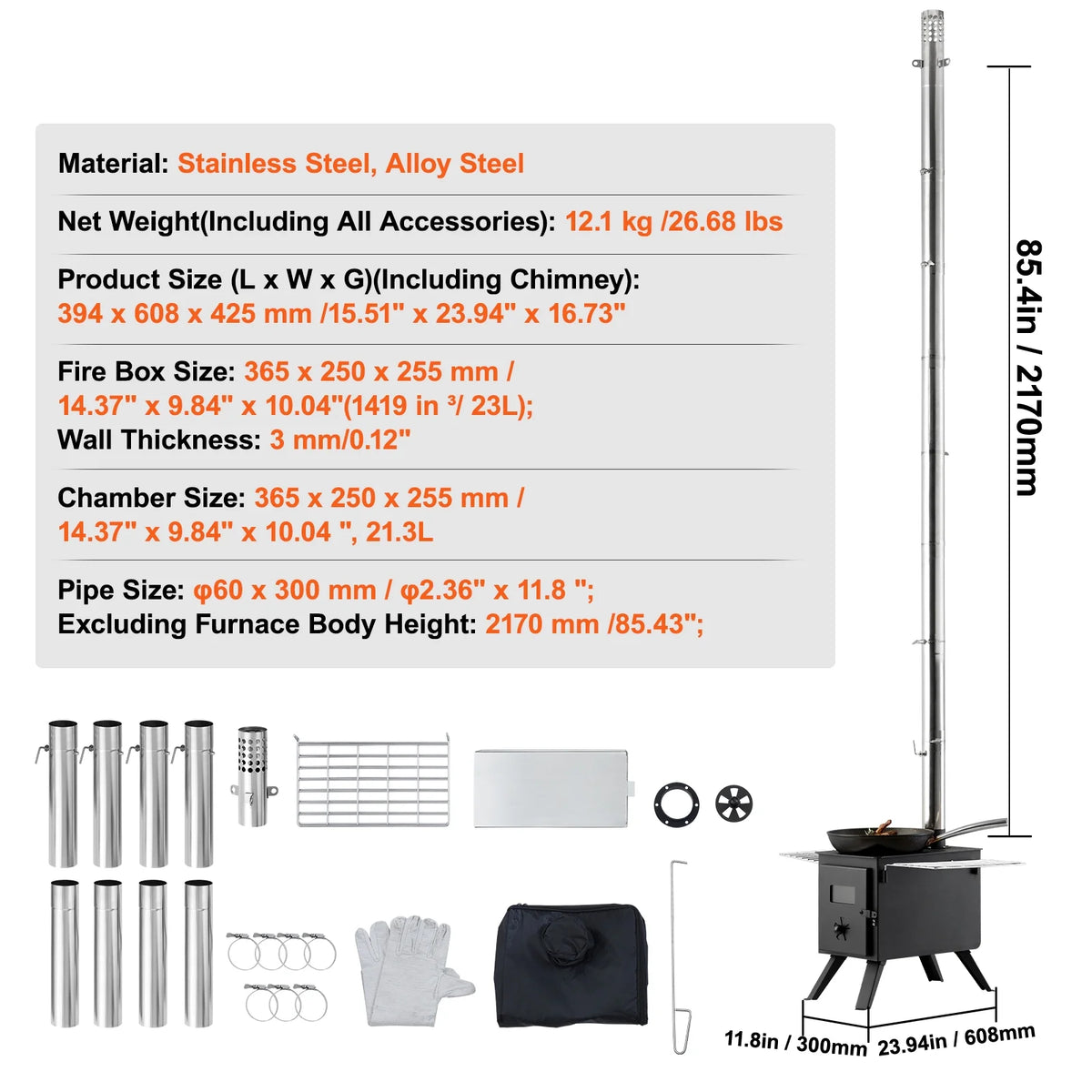 Portable Wood Stove for Camping with Pipes K797