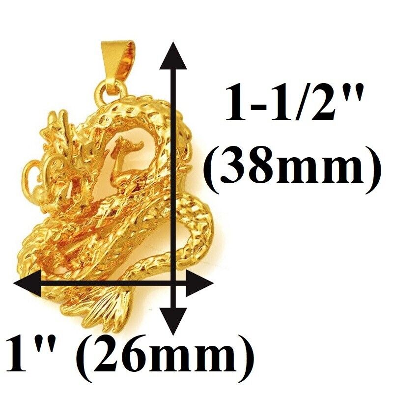 18k Gold Filled Dragon Pendant Cuban Link Chain 24" Necklace Q735