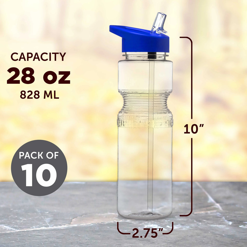 28 oz Sports Bottles with Straw Set of 10 Blue X2205