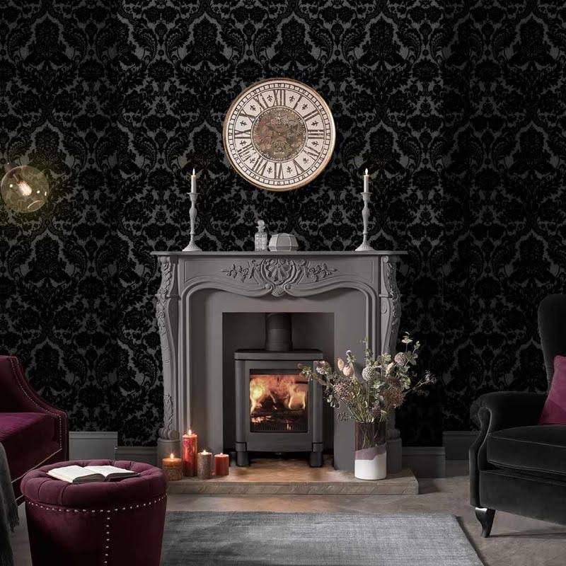 Gothic Damask Plum Wallpaper O7381