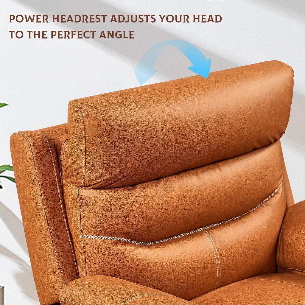 Oversized Dual Motor Power Swivel Rocker Recliner with Adjustable Headrest and USB Port, Faux Leather (Orange) E66688
