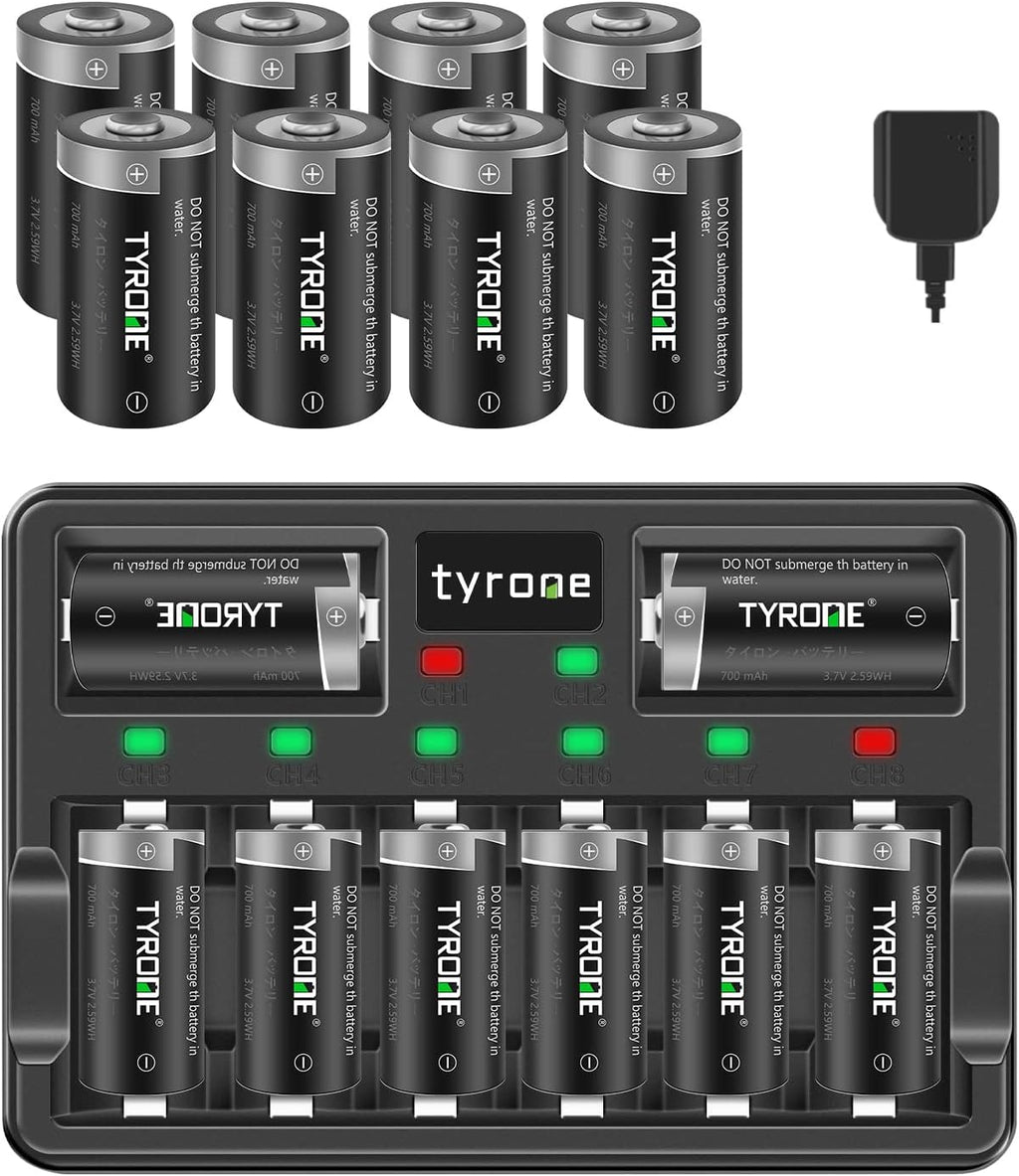 CR123A Rechargeable Batteries with Charger, 16 Pack Lithium Batteries with 8 Port Charger U589049