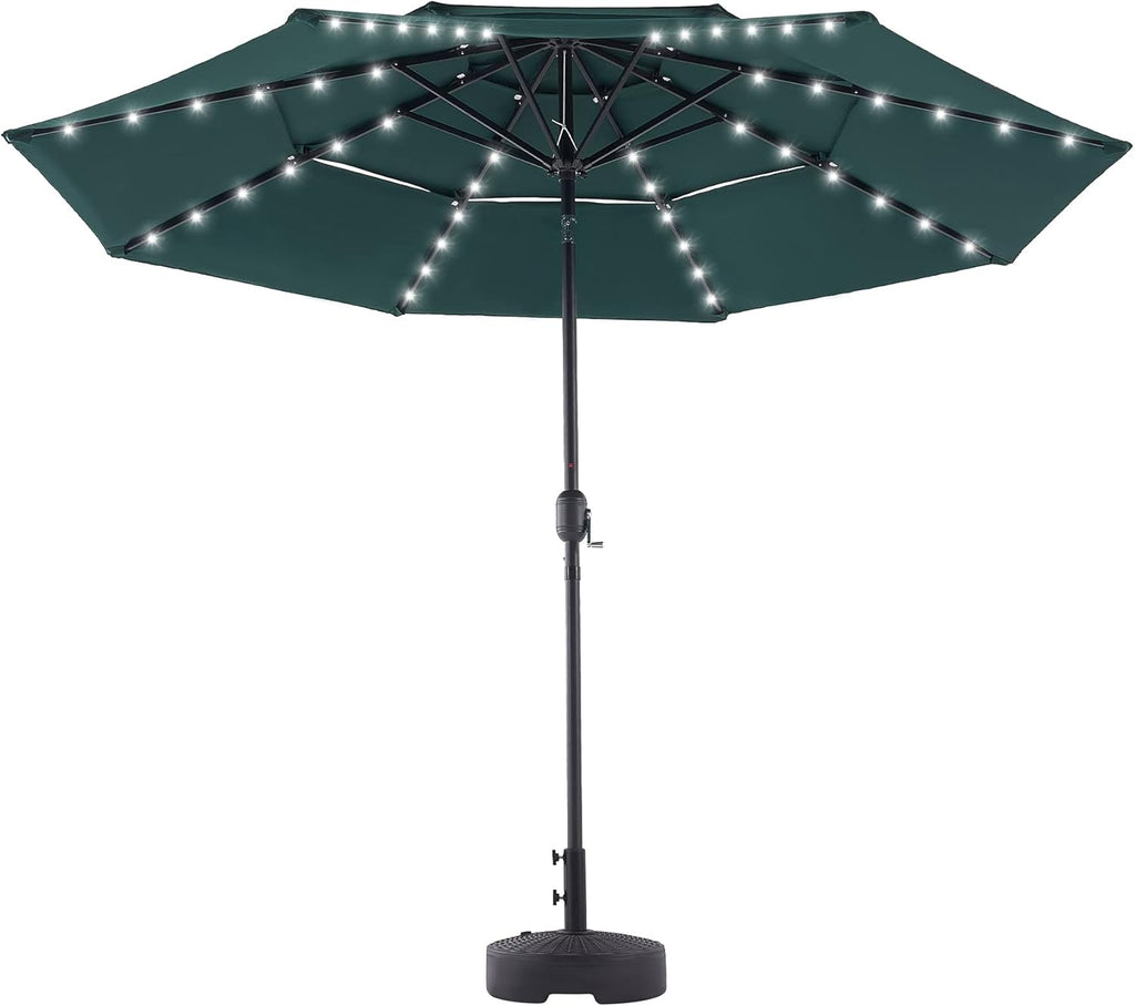 10' Patio Umbrella with LED Lights, Double Vent, 30UPF Canopy, 48 Solar Lights H674