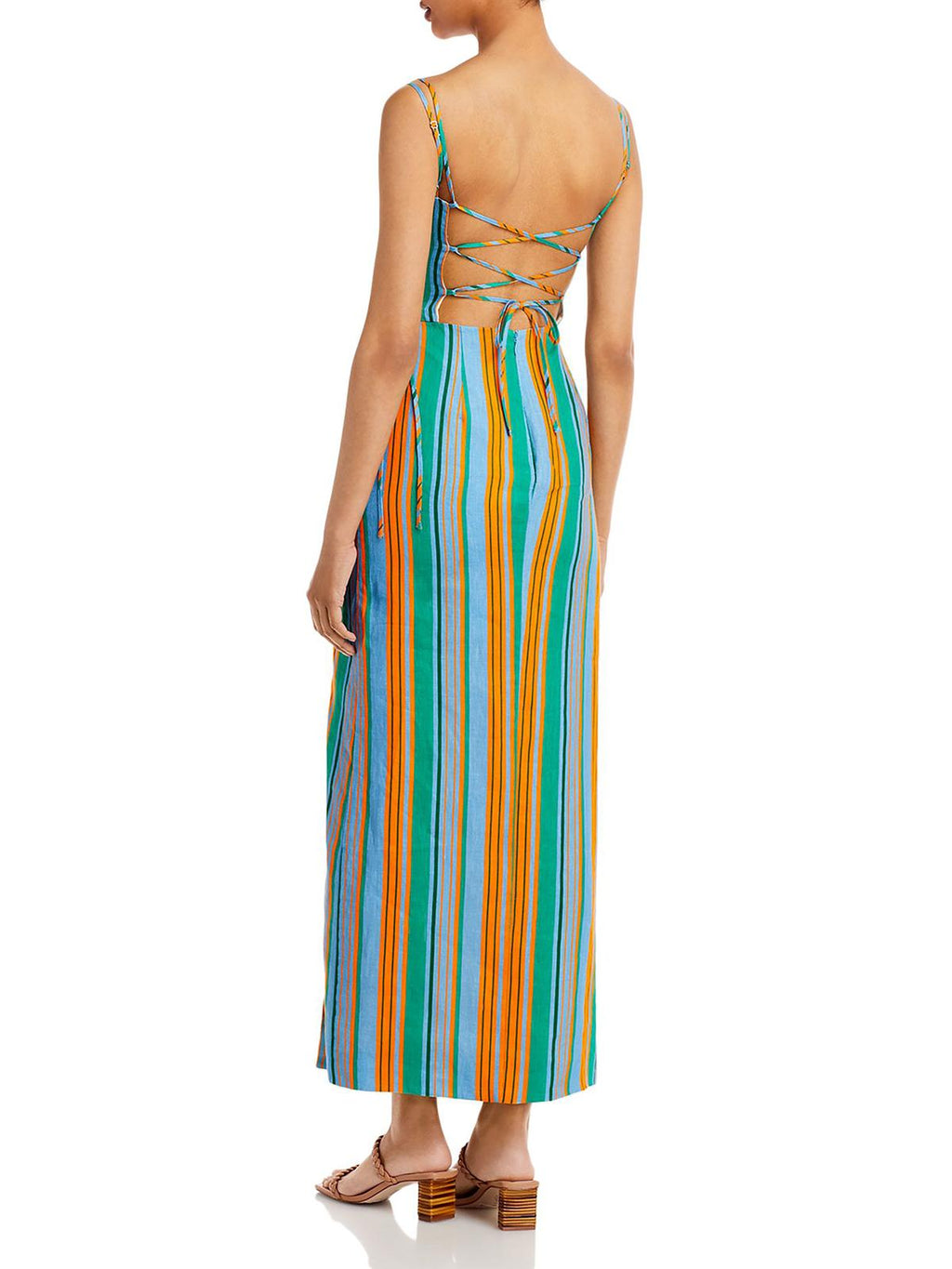 Linen Striped Wrap Dress F957
