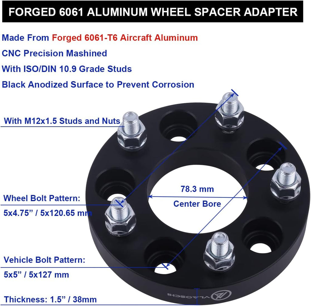 Black Forged 5x5 to 5x4.75 Wheel Adapters 1.5 Inch with 12x1.5 Studs Pack of 4 X90882