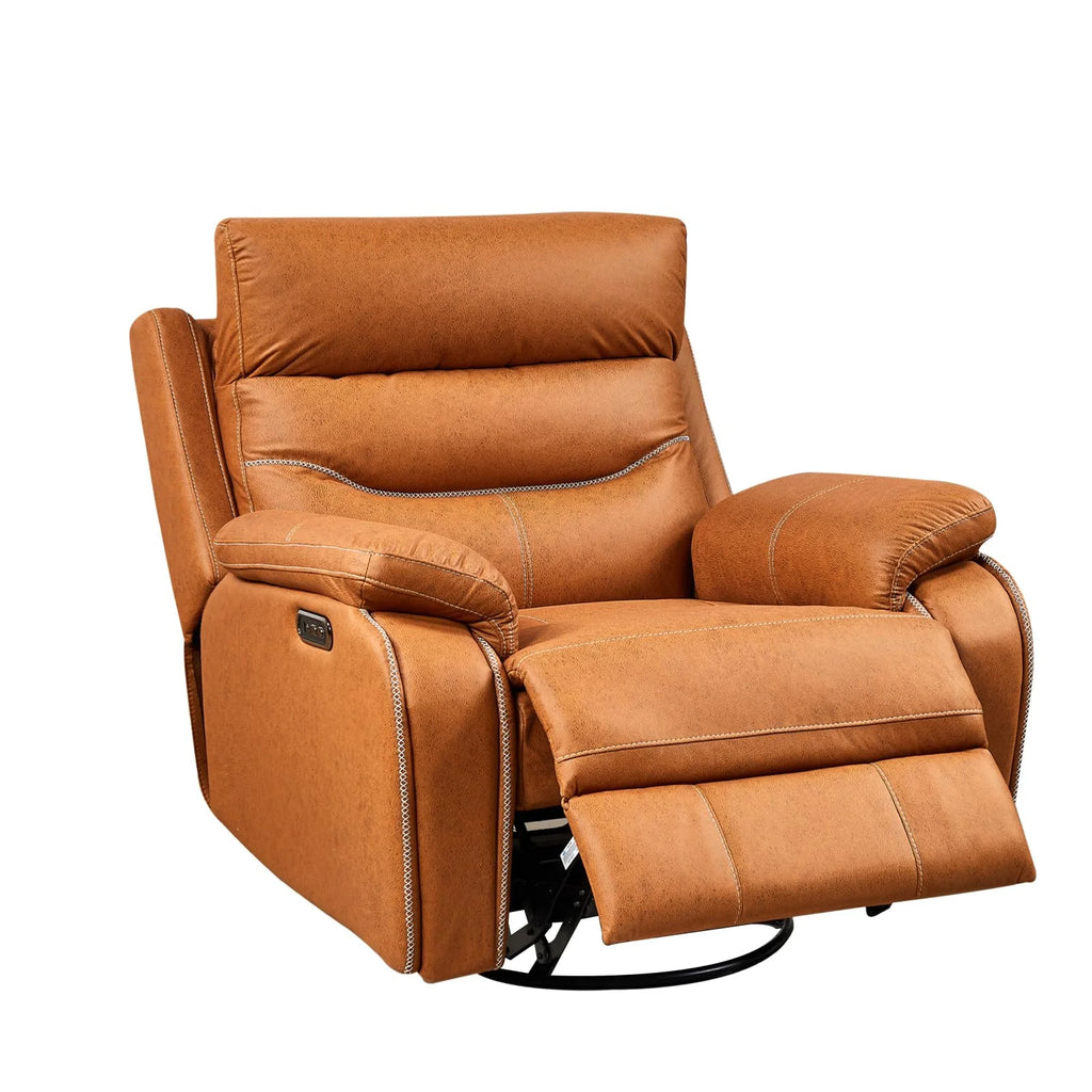 Oversized Dual Motor Power Swivel Rocker Recliner with Adjustable Headrest and USB Port, Faux Leather (Orange) E66688