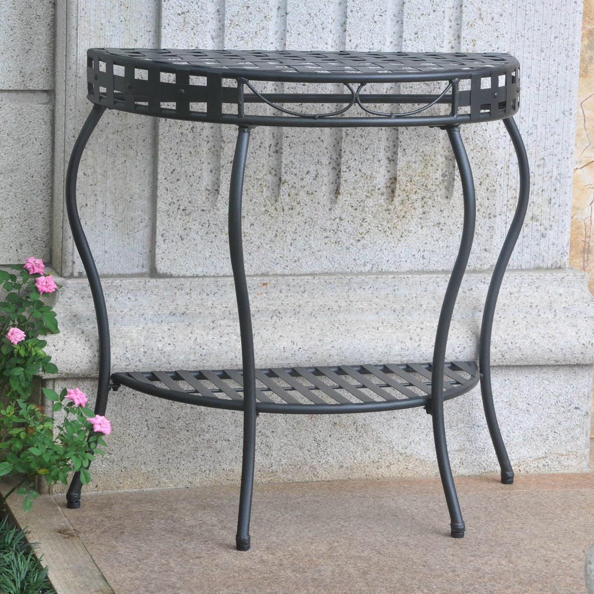 Antique Black 2-Tier Half Moon Table J26516
