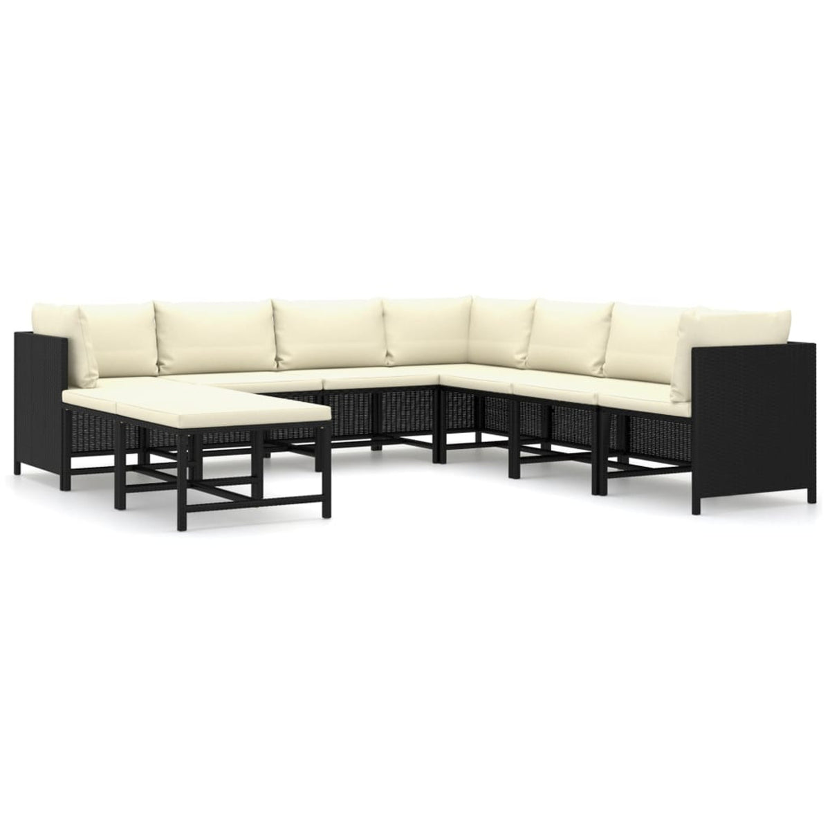 9 Piece White Cushioned Black Poly Rattan Outdoor Sectional Sofa Set C233