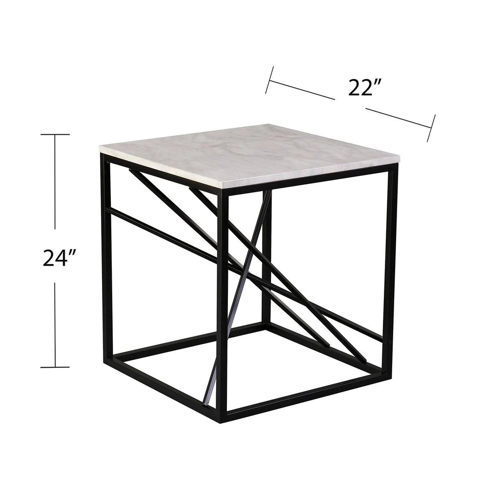White Faux Marble End Table J86336