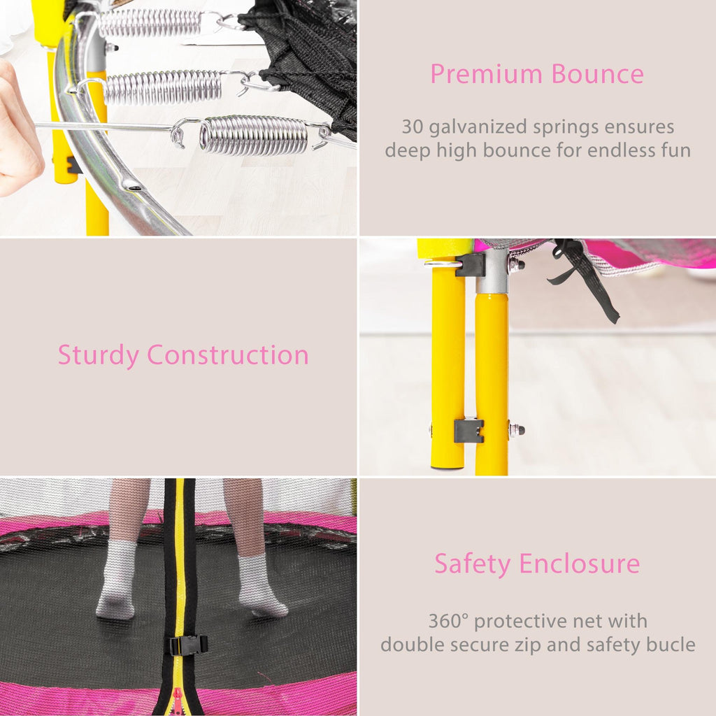 Pink Round Mini Toddler Trampoline with Enclosure and Basketball Hoop H358204