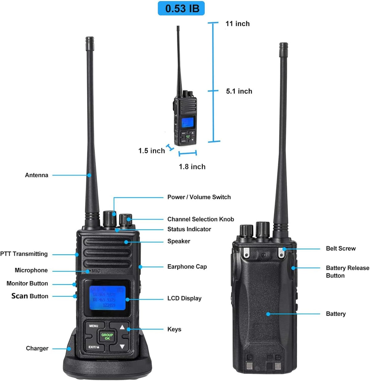 6 Packs UHF Two Way Radios Walkie Talkies with Earpieces T891