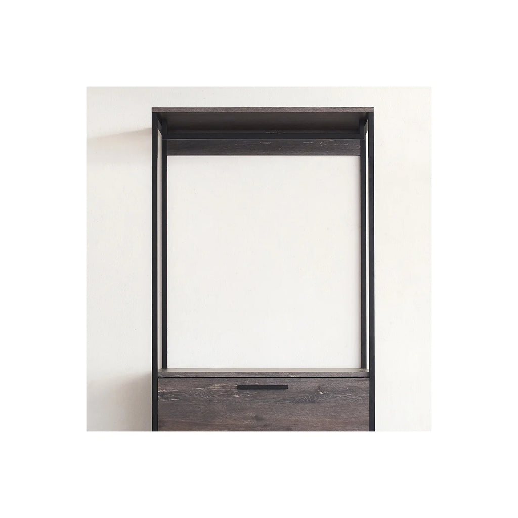 Rustic Gray Wood and Metal Walk-in Closet with 3-Drawer H119555