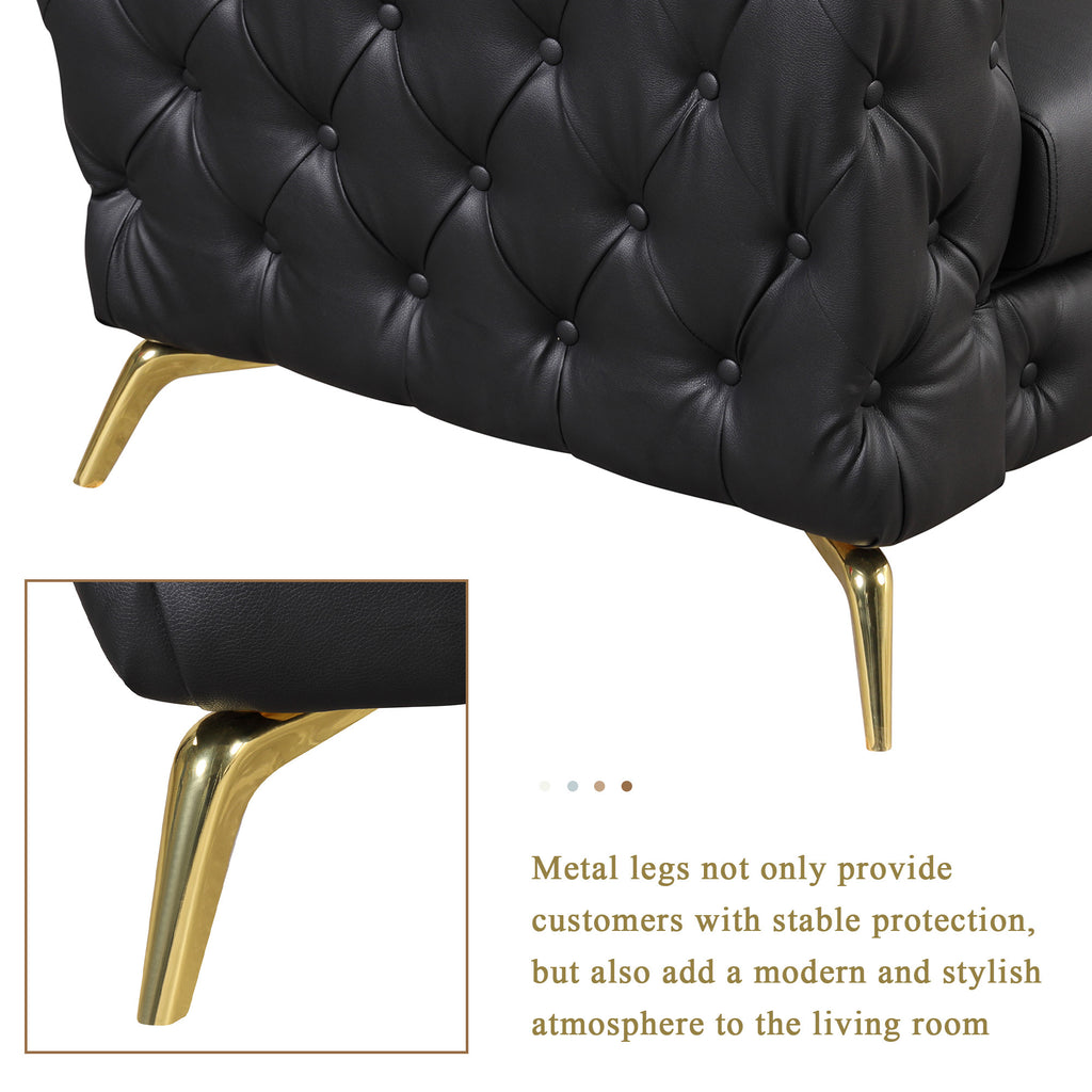 Black PU Upholstered Sofa with Metal Legs P80376