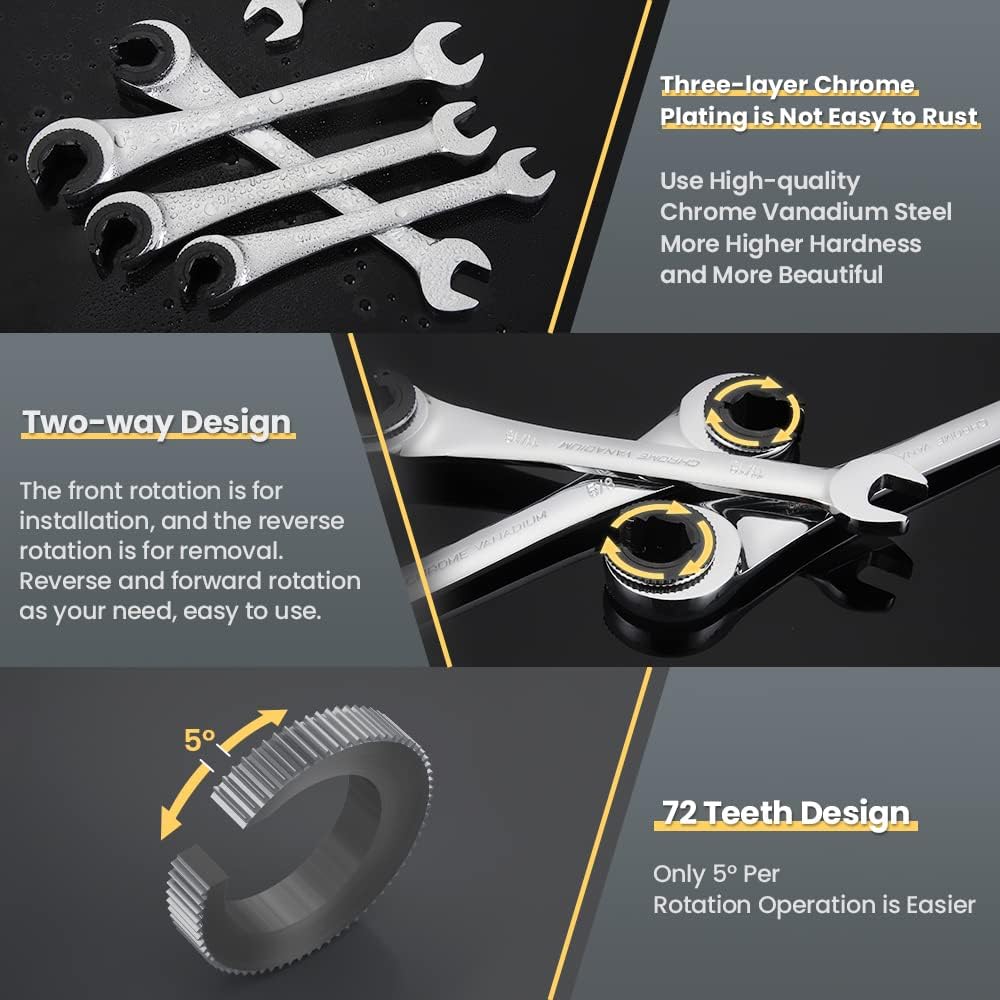 Combination Ratcheting Wrench Set SAE 6PCS Chrome Vanadium Steel A680